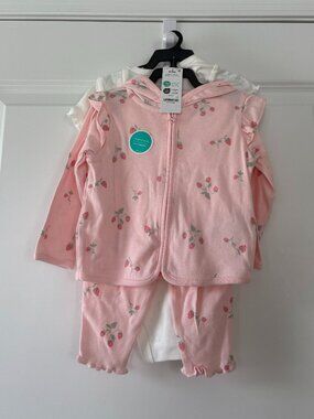 Carter's Child of Mine Baby Girl Strawberry Cardigan Outfit Set, Size 6-9 Months